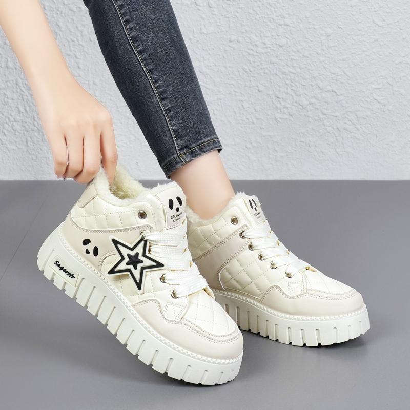 34-42 Winter Women's Large Fashion Thick Bottom High Top with Velvet Warmth High Top Cotton Shoes Snow Boots