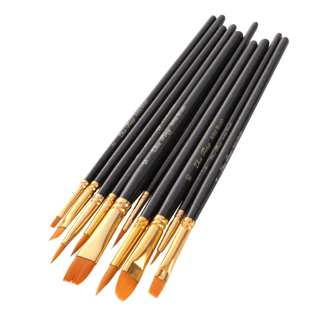 10pcs Artists Paint Brushes Nylon Hair Wooden Handle Professional Paintbrush Gift for Children