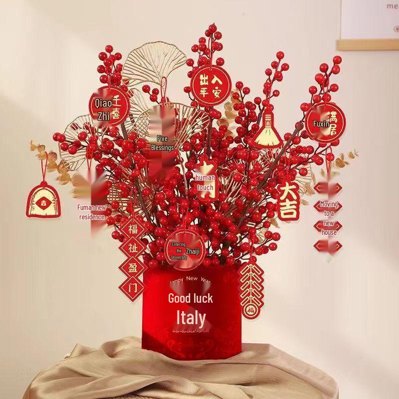 Korean Style New Year Housewarming Ornament: Plush Flower Fortune Bucket for Living Room