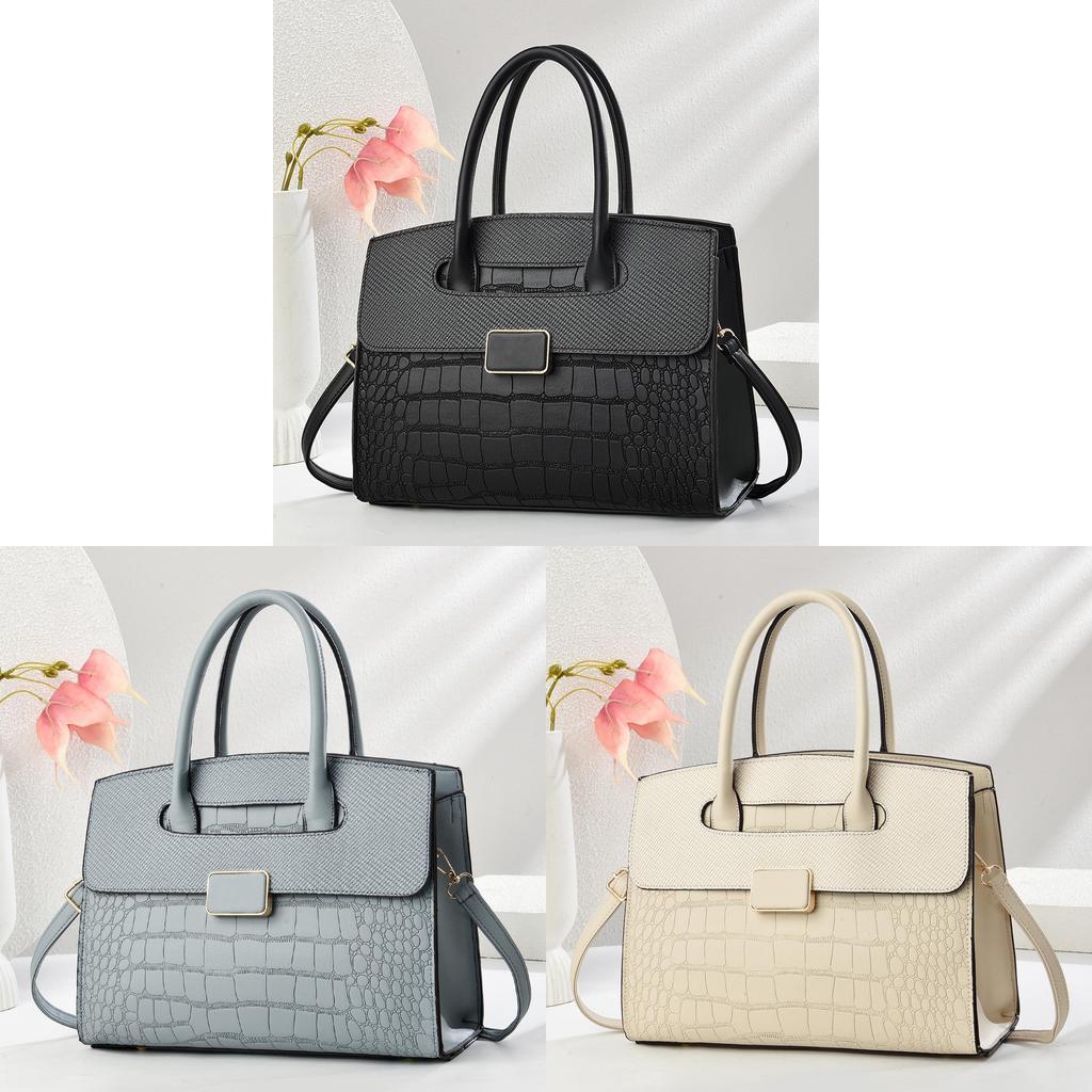 Pu Stone Pattern Tote Bag With Zipper Closure For Daily Use