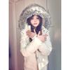 Warm winter atmosphere sweet sister fur collar hooded cotton-padded clothes women's simple beige stand-up collar jacket cotton-padded jacket