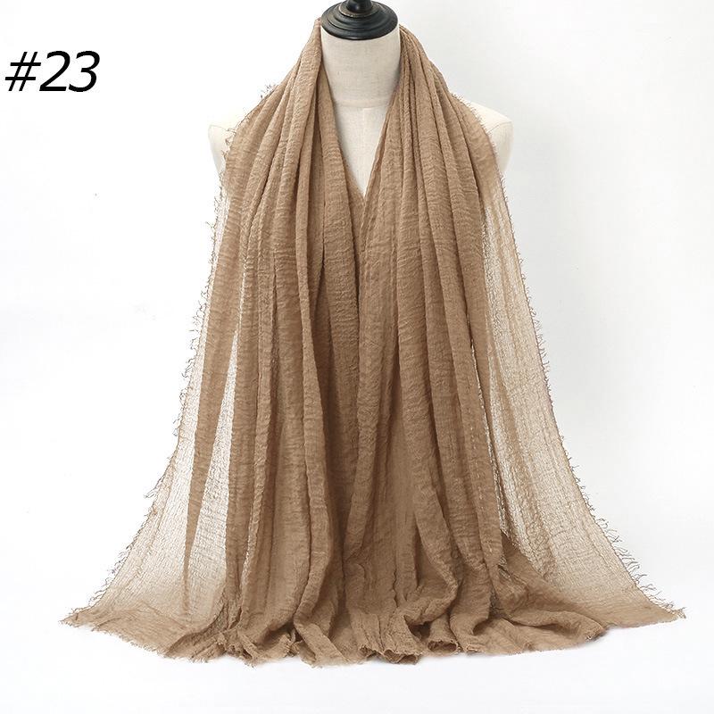 Solid Color Wrinkled Cotton-Linen Feel Women's Headscarf with Fur Edge