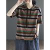 Women's Vintage Striped Hooded T-Shirt Cotton Loose Casual Summer Top