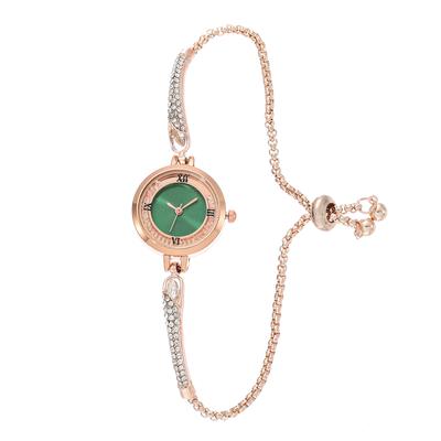 Frauen Armbanduhr Strass Armband runden Zifferblatt Uhr Quarzuhren