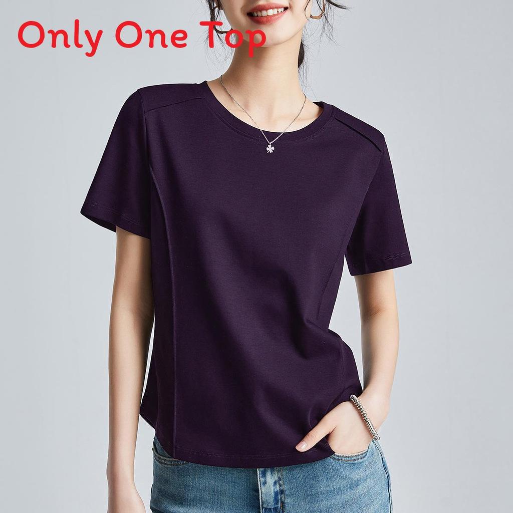 Camiseta de Manga Corta de Algodón y Seda para Mujer con Diseño de Empalme para Estilo Urbano Casual