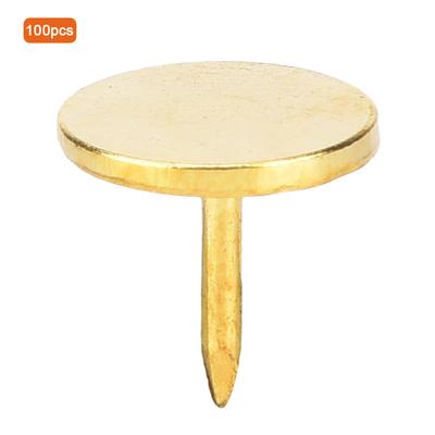 100 Pezzi Chiodo da Tappezzeria a Testa Piatta Rotondo Antico Mobili Decorativo Puntina Giallo 9 x 8mm