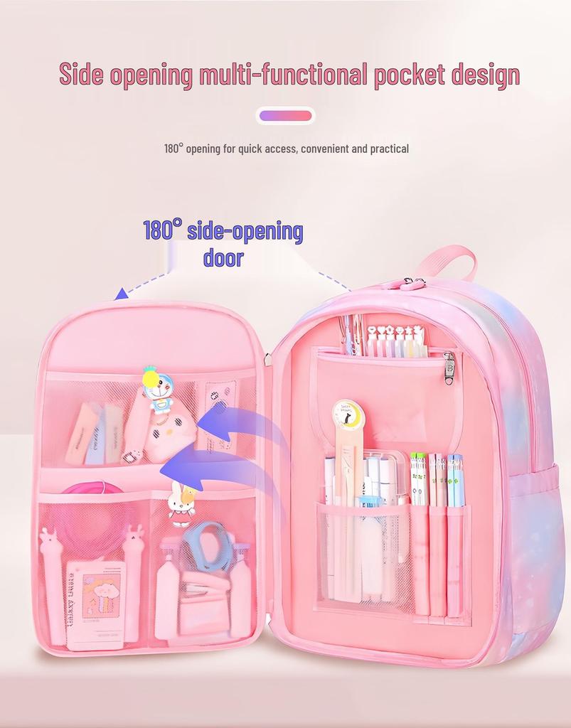 Gradient Color Kids' Backpack with Spine Protection - Rainbow Double-Shoulder for Girls & Boys, Weight-Reducing, Ideal for Elementary School.