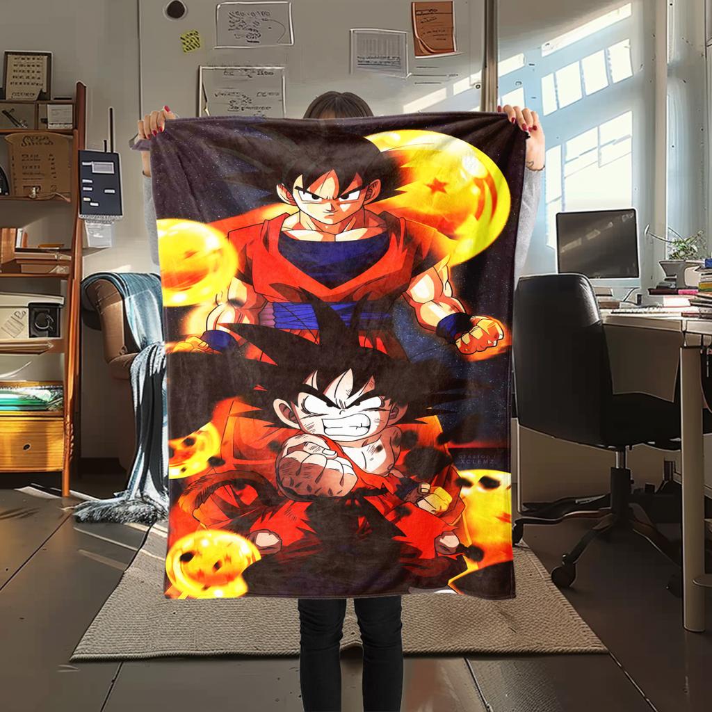 1PC Son Goku Print Flannel Blanket, High quality All Seasons, Home Decor, Warmth and Comfort, Perfect for Christmas Gifts