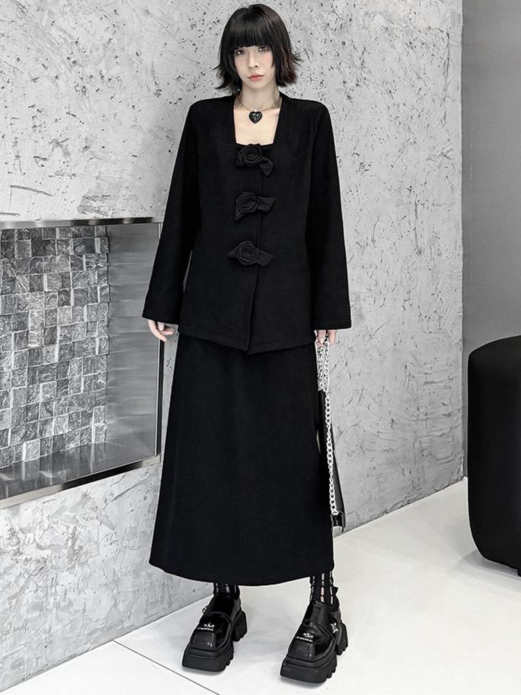 XITAO Casual Full Sleeve Square Collar Elastic Waist Dress Sets GMM1037