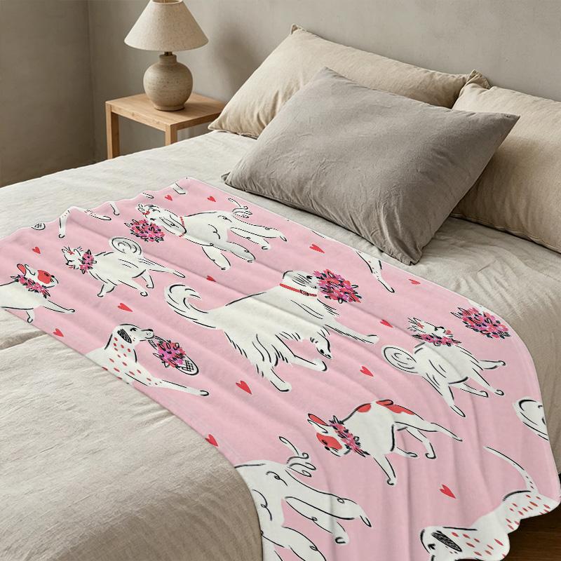 Thick Warm Flannel Fleece Blanket, Cute Dog Print, Soft & Cozy, Perfect for Home Couch Naps, Halloween Christmas Decor, Guest Room Spare Use
