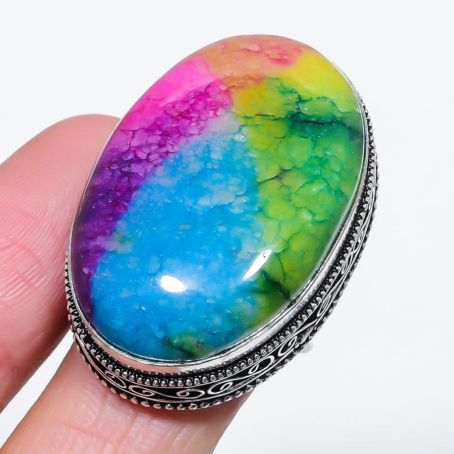 

Natural Rainbow Solar Quartz 925 Sterling Silver Jewelry Ring Size 10 Q9R88