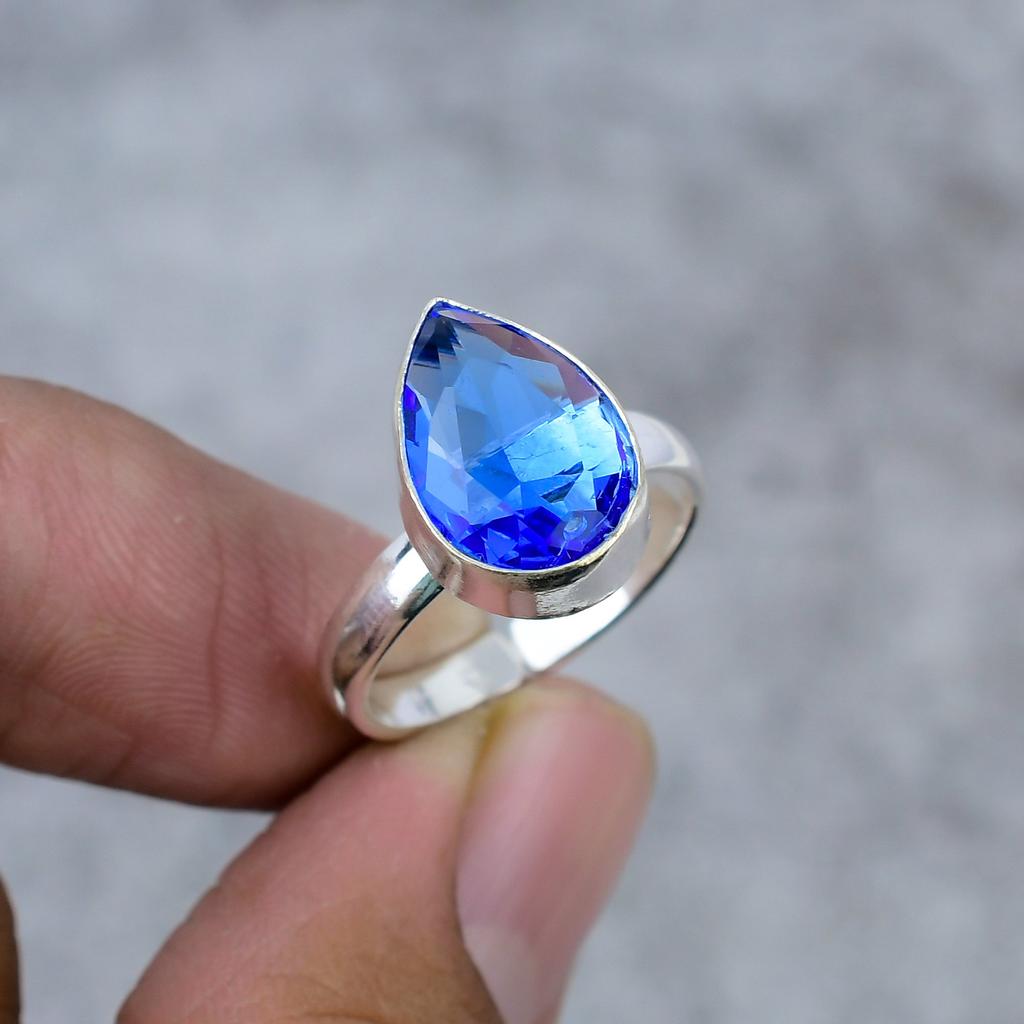 Tanzanite Quartz Gemstone Handmade 925 Sterling Silver Jewelry Ring Size 10 M-278