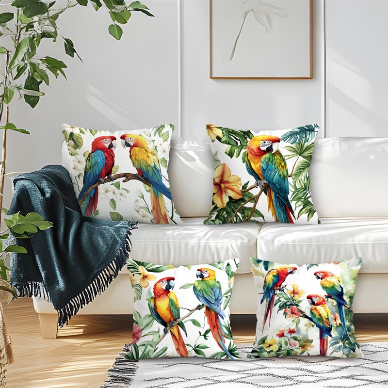 Tinika Chen Unisex Parrot Cushions Pillowcase Printed Polyester 45X45cm Throw Pillow Cover Decorative Sofa Bed Cushions Pillowslip Home Decor