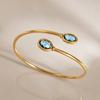 J&D 18K Gold Stainless Steel Spring Open Bangle Cuff Blue White CZ Connector Flexible Adjustable Hypoallergenic Dainty