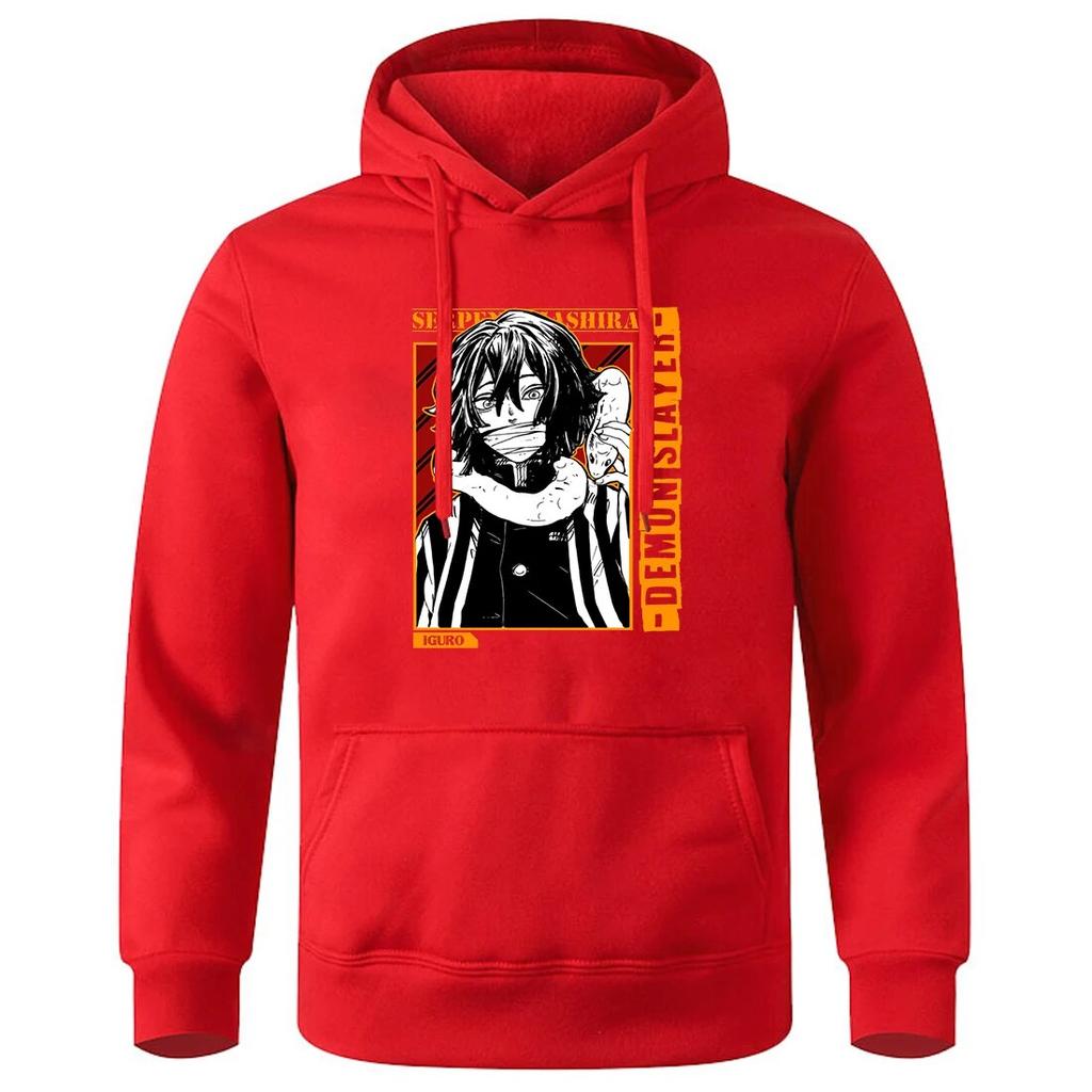 Anime Demon Slayer Obanai Iguro Unisex Hooded Autumn Shoulder Drop Sweatshirt Casual Soft Sportswears Street Hat Rope Unisexs Pullover