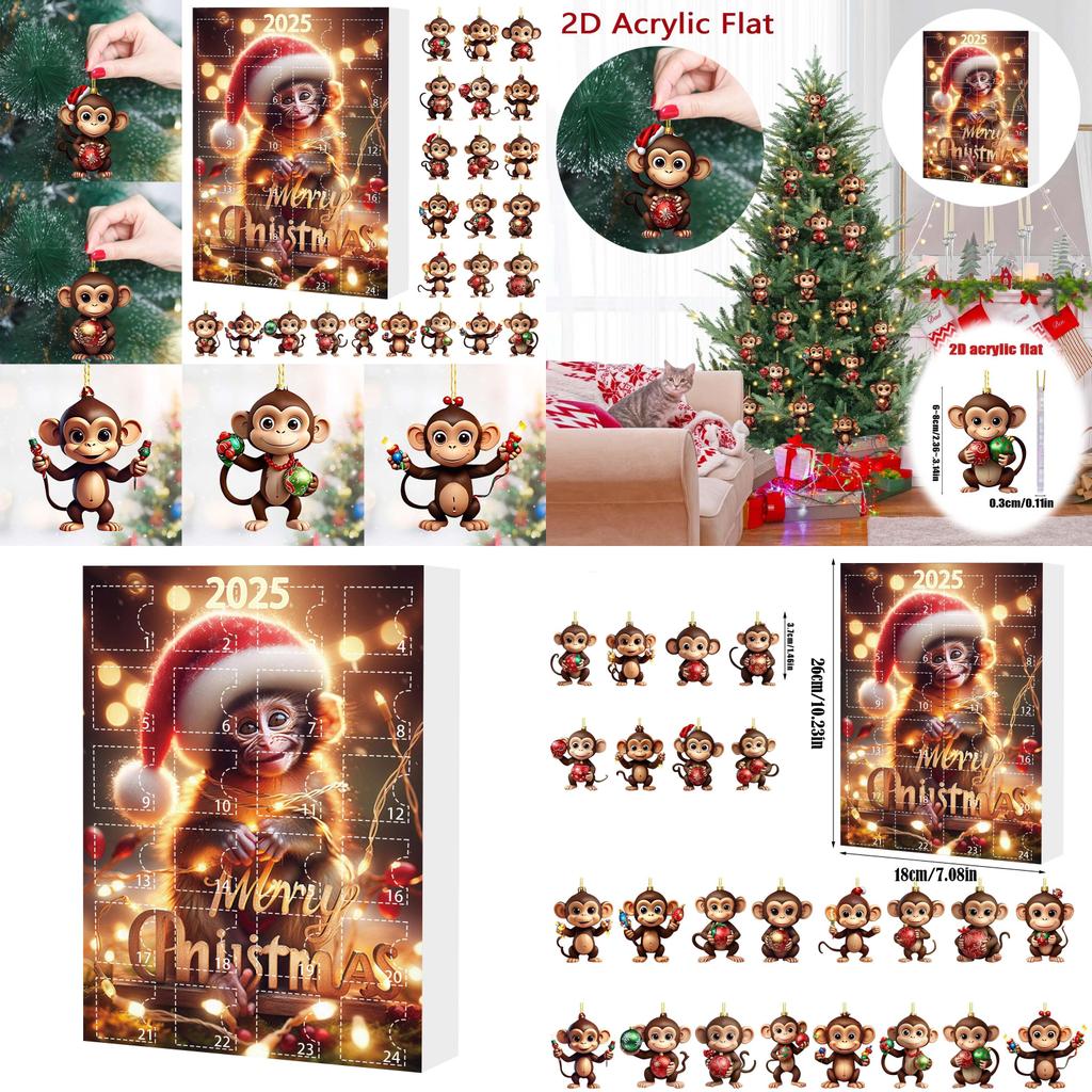 Monkey Christmas Countdown Calendar With Acrylic Wall Hangings For Holiday Celebration And Gifts