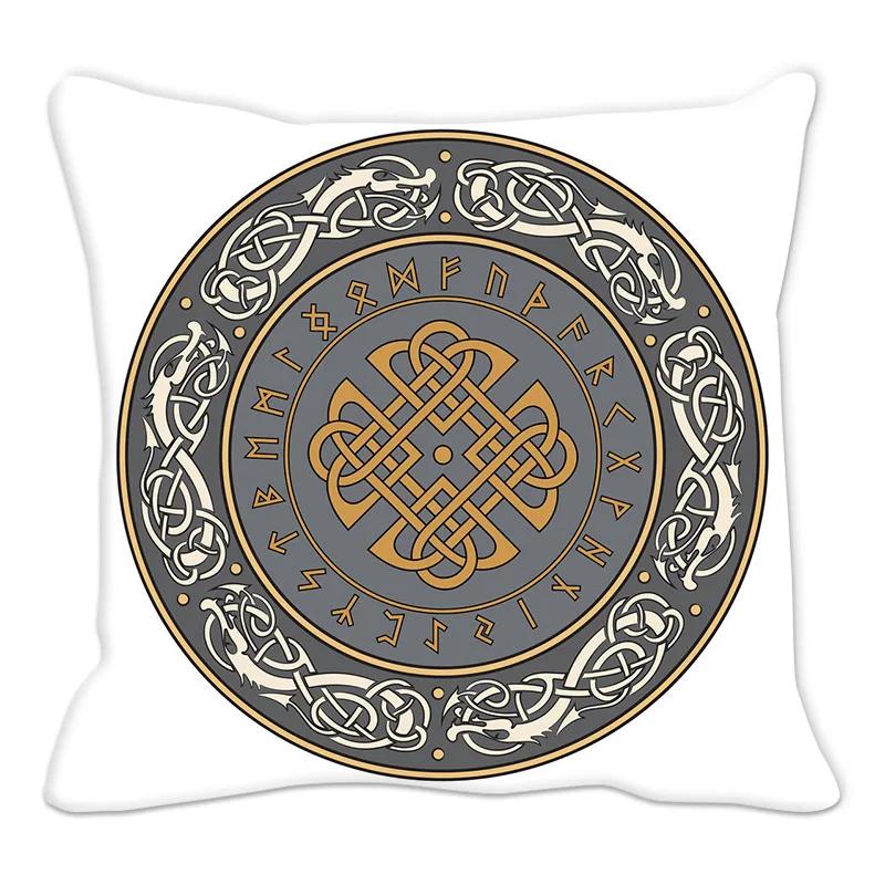 Schwarze Rune Geometrisches Kreisförmiges Gedrucktes Muster Kissenbezug für Zuhause Wohnzimmer Sofa Dekoration Polyester Kissen