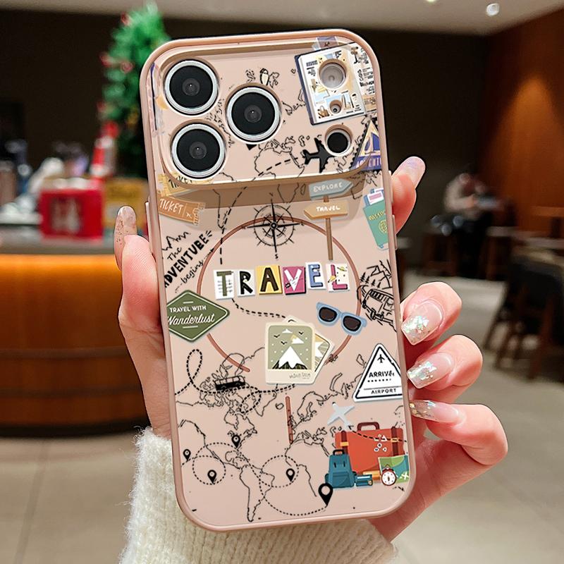 Travel Map Patterned Magnetic Phone Case For iPhone 17 Pro Max 16 15 14 13 Pro Max For Magsafe Wireless Charge TPU PC Back Cover