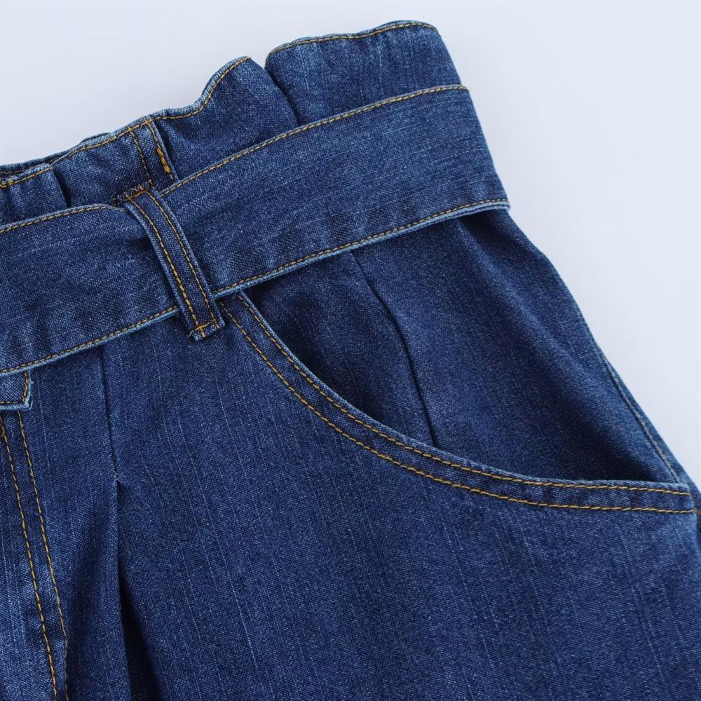 Spring 2025 Women's Denim Set: Turn-Down Collar Shirt & Belted Wide-Leg Jeans