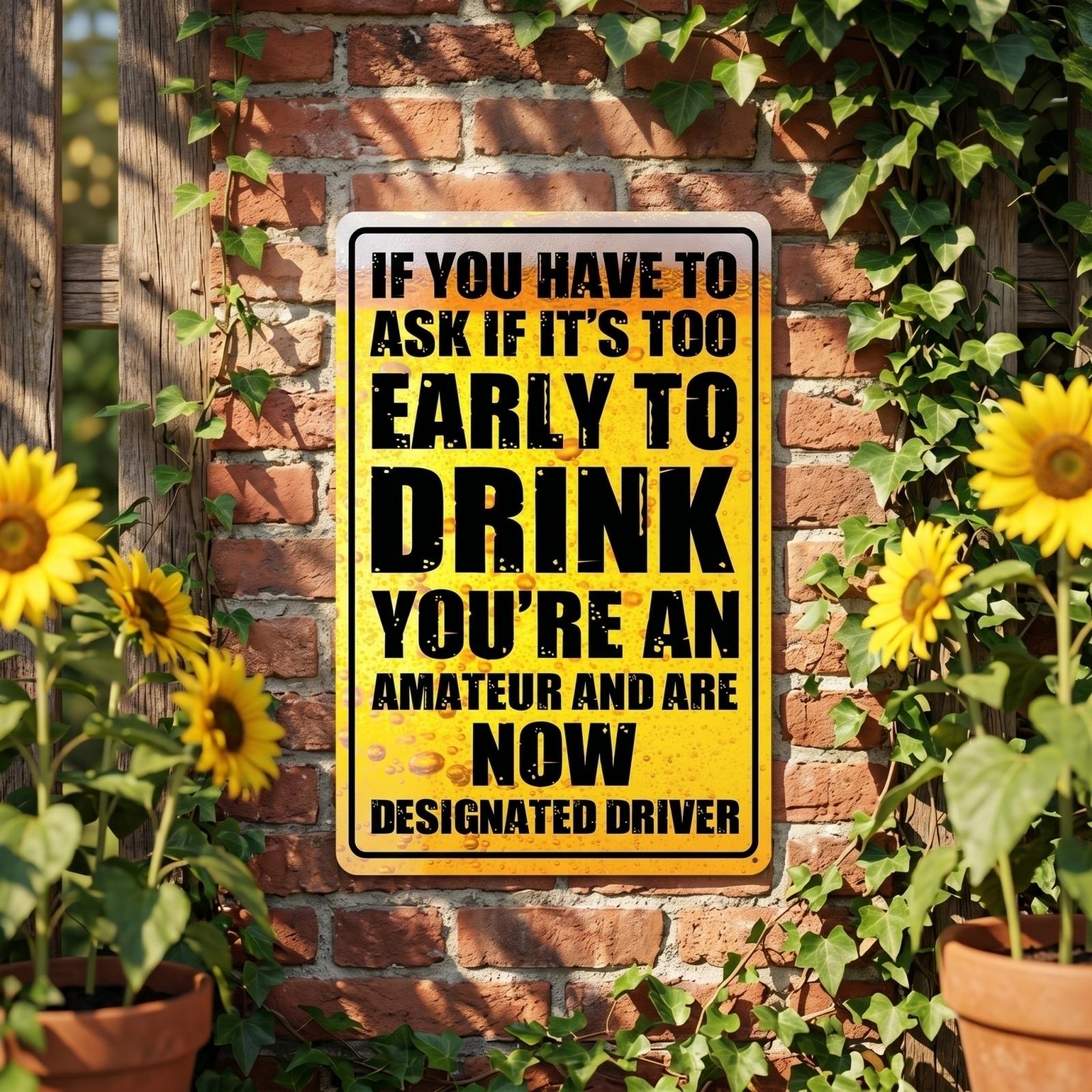 

Metal Garden Sign Decorative Plaque Humorous Drinking Quote Outdoor Indoor Wall Art Rustic Style One Size жовтий
