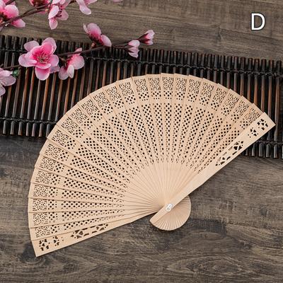 Hand Fragrant Party Carved Bamboo Folding Fan Chinese Wooden Fan Vintage Hollow