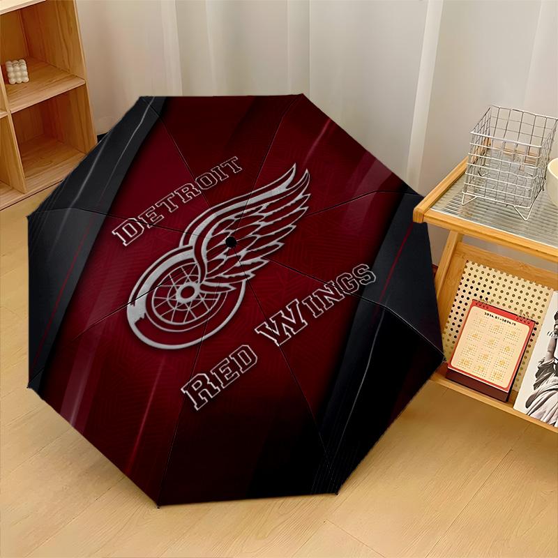 Detroit Red Wings Print Auto 8?Ribs Folding Umbrella Wind Resistant Lightweight Automatic Umbrella For Daily Travel