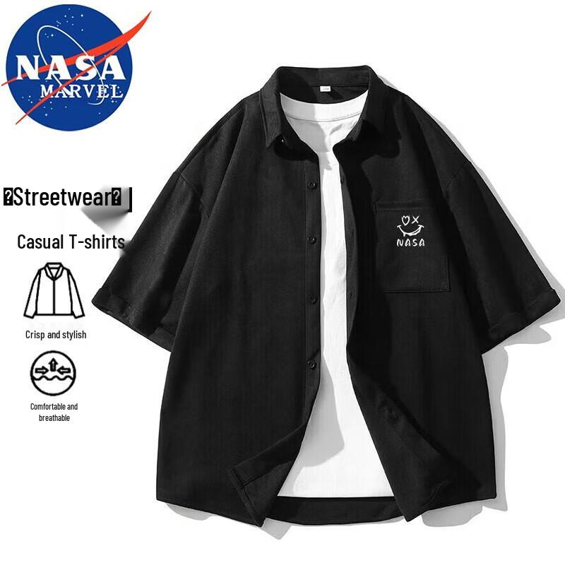 NASA MARVEL Men's Suede Casual Short-Sleeve Shirt