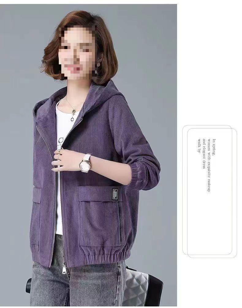 2026 Autumn Winter Women's Plus Size Corduroy Jacket - Casual, Slimming, Fashionable Mother's Wear