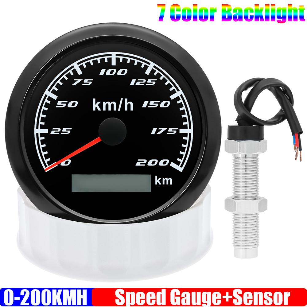 85mm Analog Pulse Speedometer Gauge with Holzer Sensor 7 Color Light Speed Meter Pulse Signal for Car Boat Marine 12V 24V