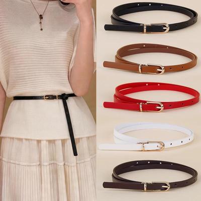 Women's Thin Versatile PU Leather Belt – Pin Buckle, Fashionable Korean Style for Dresses & Jeans, Multi-color Options