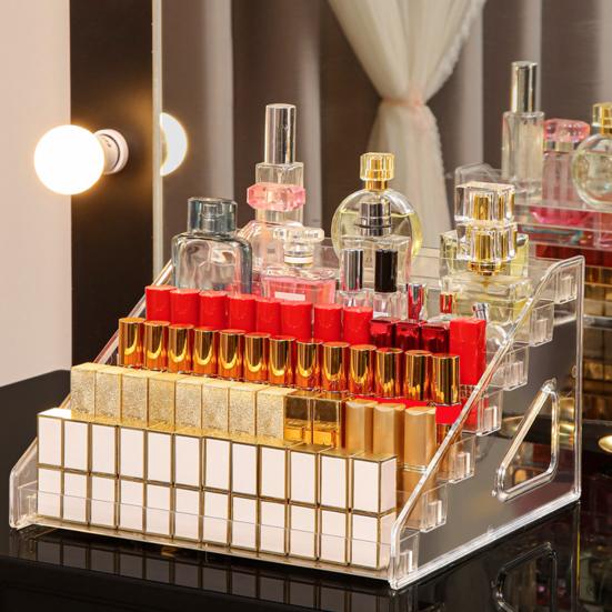 

Практичный индивидуальный сетчатый держатель для дисплея, многослойная противоизносная акриловая полка для хранения макияжа для дома