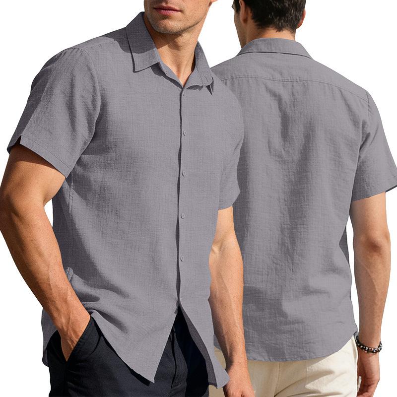 Men's Cardigan Button-down Short-sleeved Shirt Hawaiian Solid Color Lapel Casual Business Shirt