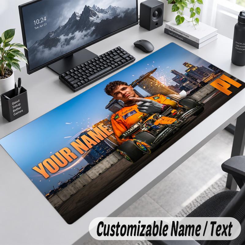 Lando Norris Personalized Large Mouse Pad Custom Name Text Extended Desk Mat Gaming Mousepad