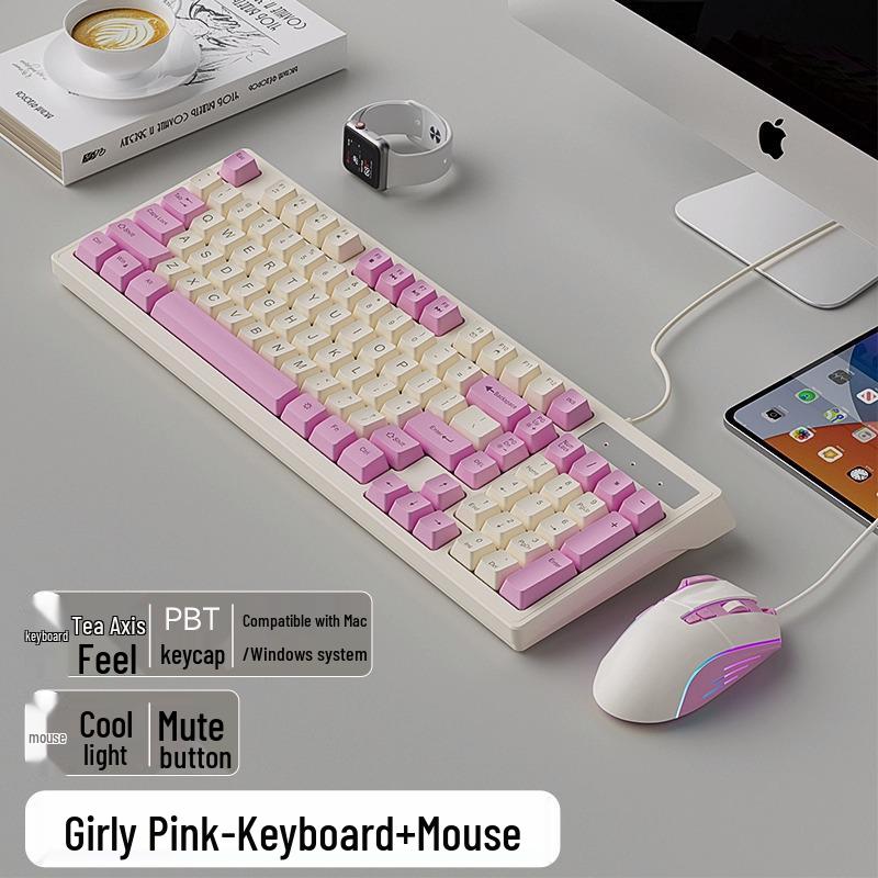 Premium Mechanical-Feel Wired Keyboard & Mouse Set - Silent Gift for Girls
