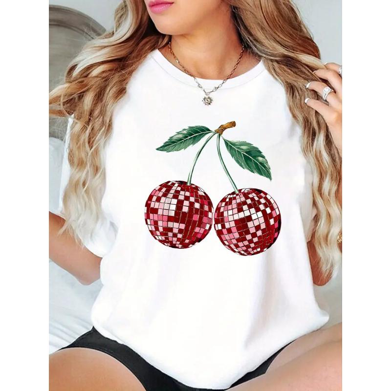 Cherry Print Roundneck Shortsleeved Tshirt Harajuku Aesthetic Graphic Top Bestselling Casual Comfortable Summer Fashion Tee