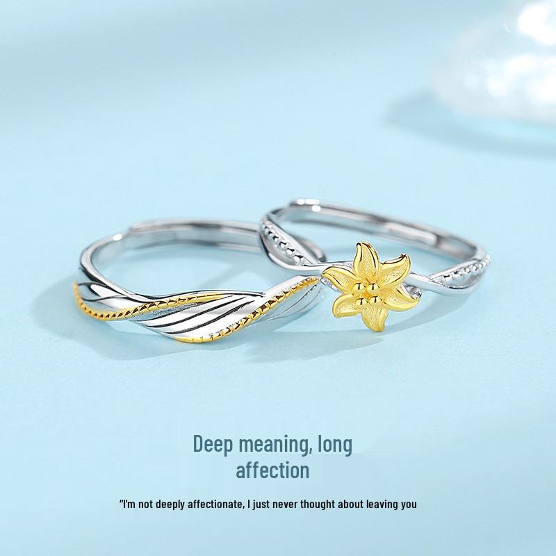 Tichya Original Mobius Pure Silver 999 Lily Flower Couple Rings Women s Ring