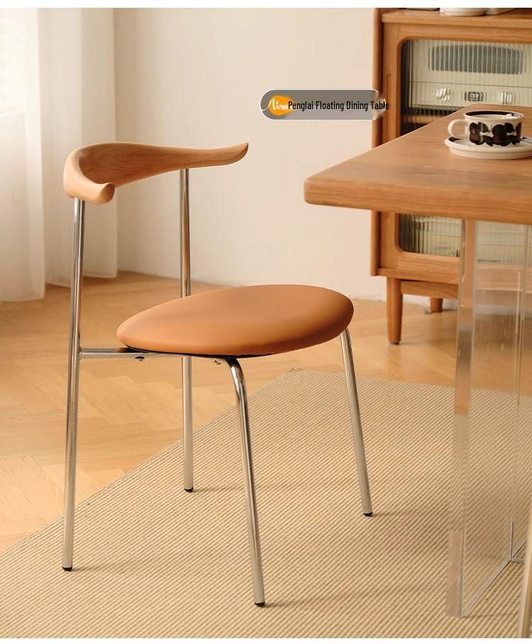 Minimalist Mid-Century Bullhorn Solid Wood Dining Chair with Backrest