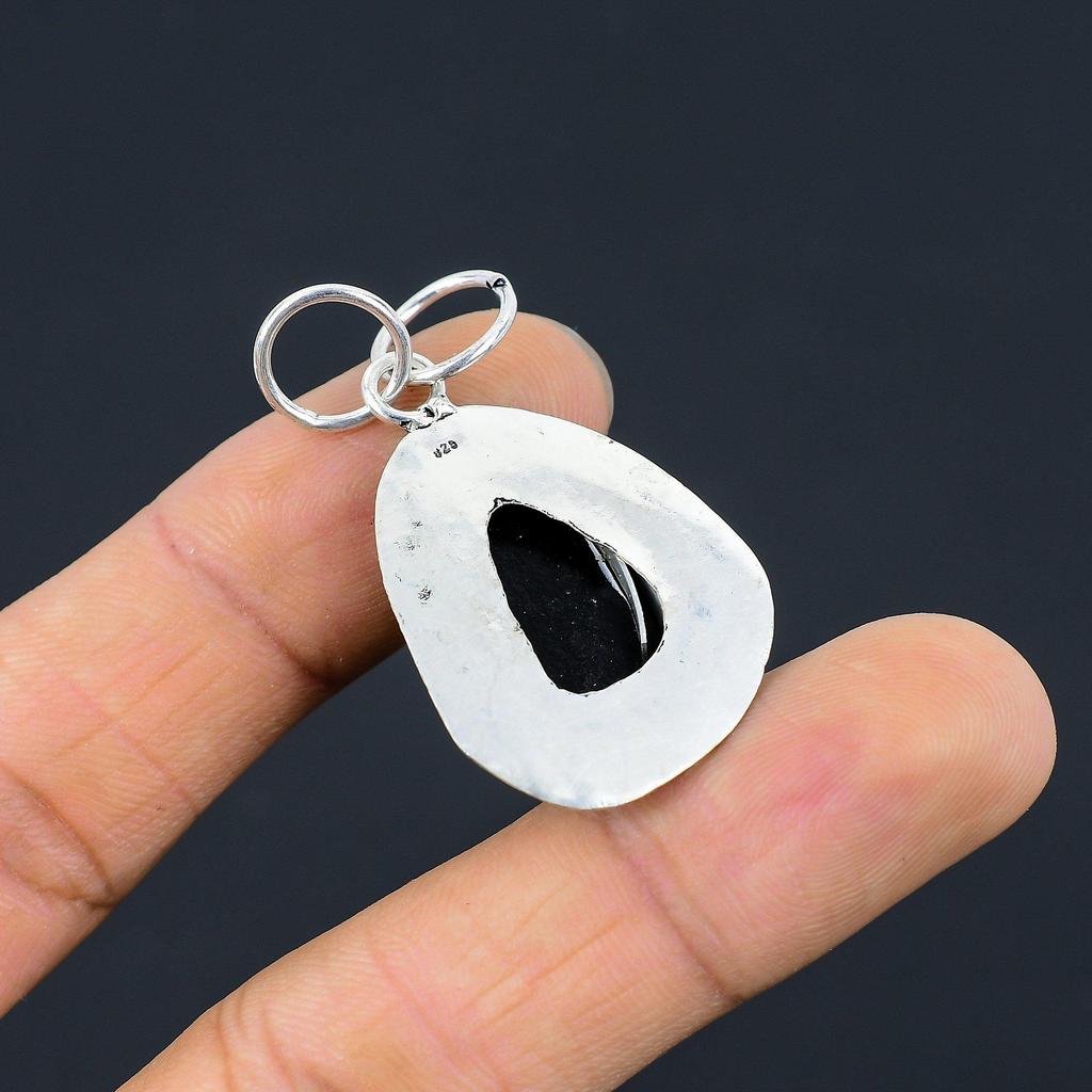 Natural American Dichroic Glass Gemstone Pendant 925 Sterling Silver Jewelry