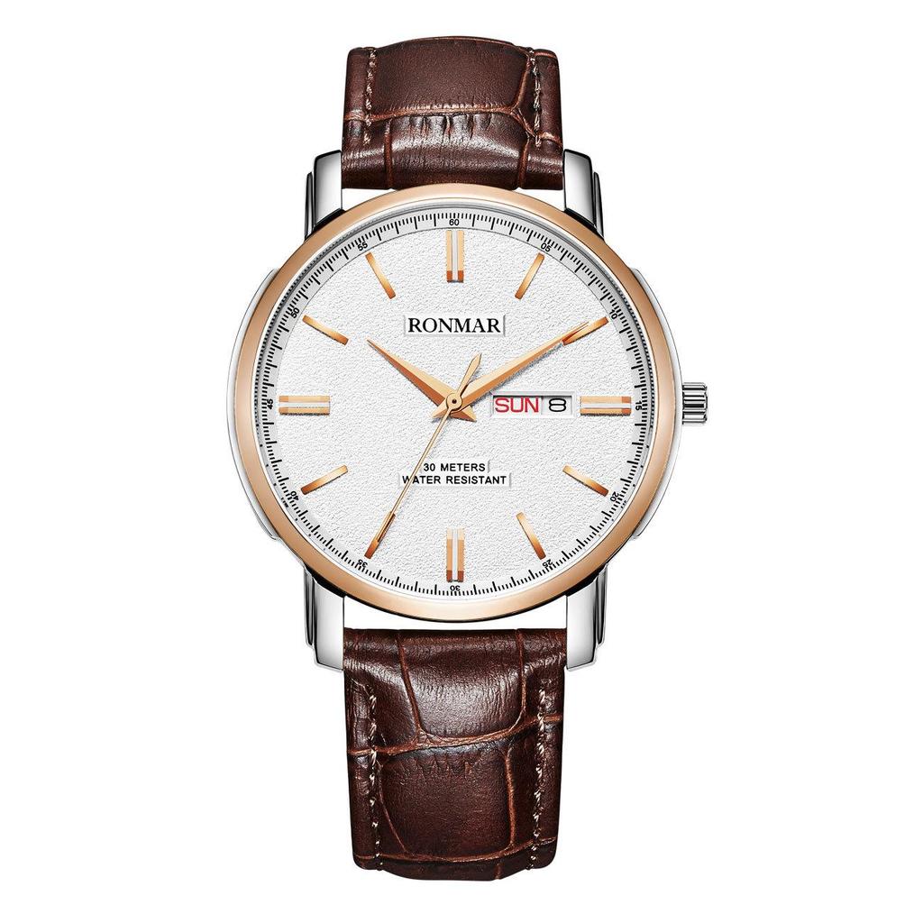 Unisex Waterproof Cowhide Strap Watch with Dual Calendar for Teens and Adults