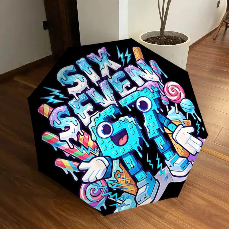 67 Meme Cartoon: Automatic Folding Umbrella with 3-Fold Design and 8-Bone Frame - Perfect for Outdoor Use,Festive Gifts,Travel,Daily Use,a
