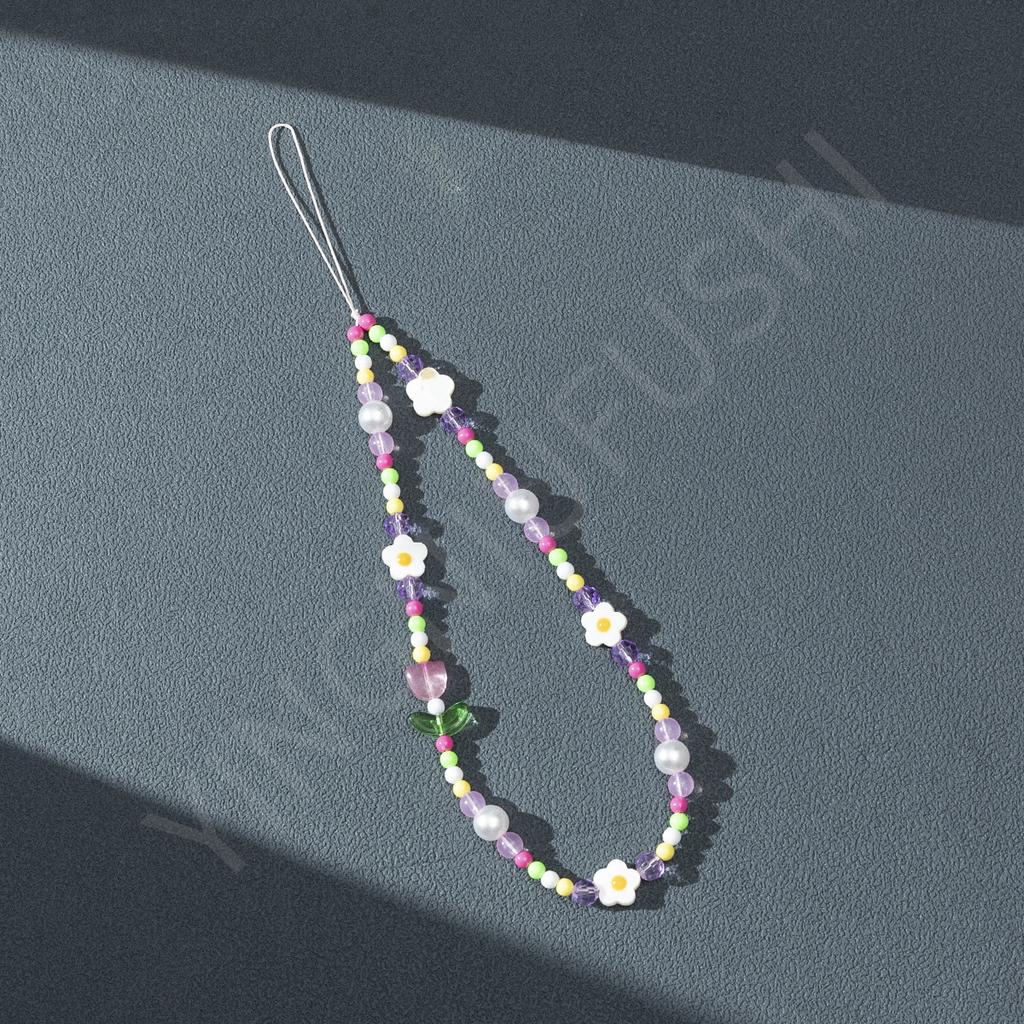 Ins Spring Small Fresh and Sweet Color Beaded Mobile Phone Chain Pendant Personalized Flower Mobile Phone Lanyard Pendant