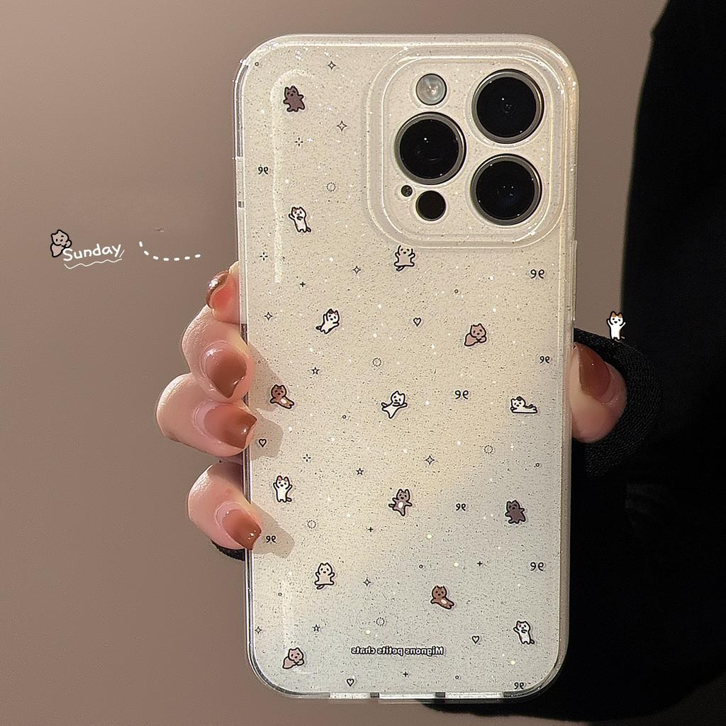 Double Layer Glitter Powder Suitable for Apple 16 Mobile Phone Case Mini Cat Iphone15promax Soft 14 Niche Cartoon 11