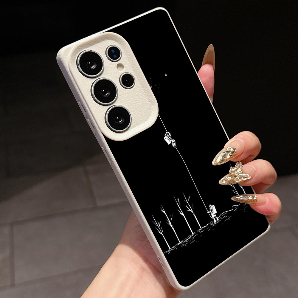 Samsung A07 Xiaomi Redmi 14C for iPhone 17 Pro Max Infinix Realme Phone Cases Soft Brown Leather Pattern TPU Case NY47 Art Space Astronaut Skate Moon