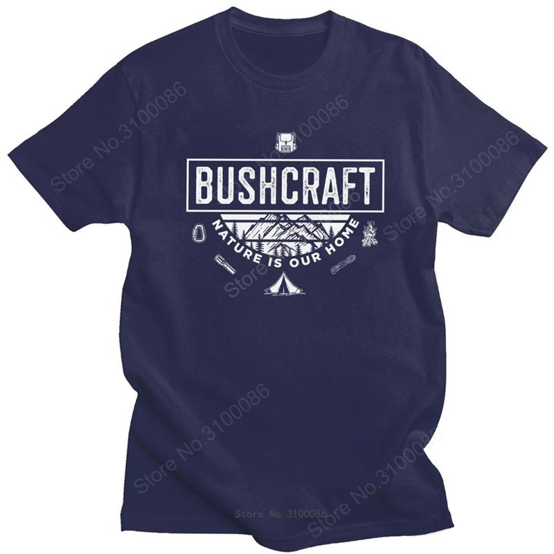 Retro Mens Bushcraft Nature Is Our Home T Shirt Short Sleeve Cotton Tshirt Outdoor Survival Hiking Camping Bushcrafter Tee Tops