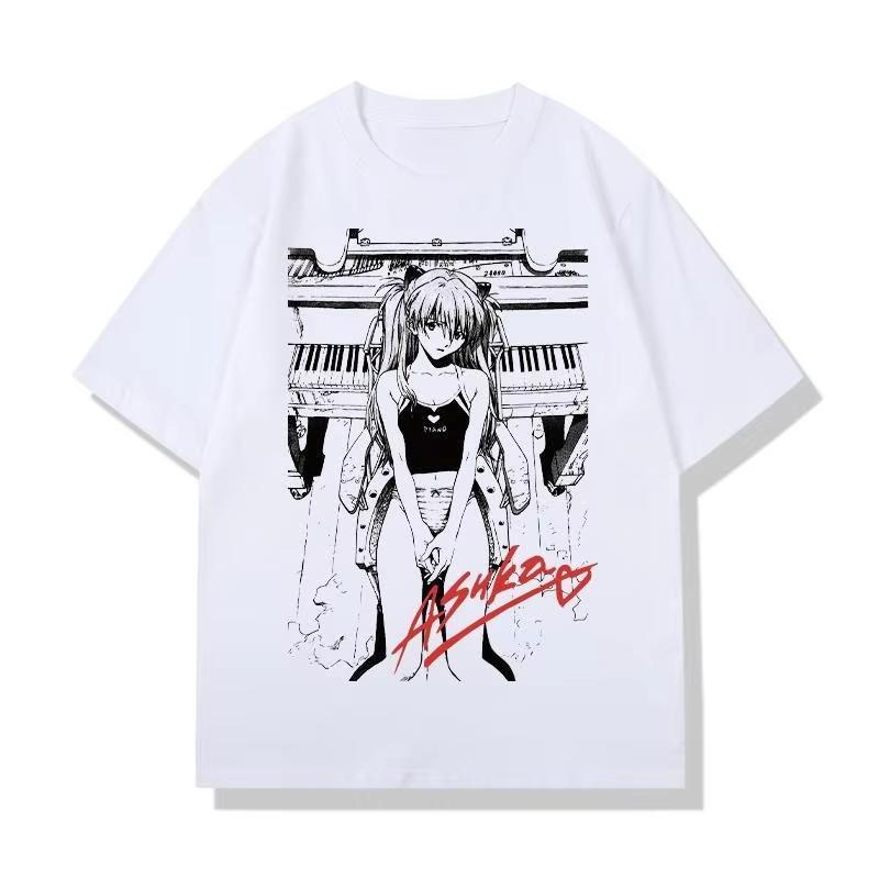 

2026 new Summer EVA Asuka Langley Anime TShirt Piano Manga Panel Graphic Streetwear 100 Cotton Oversized Tee for Unisex Women S