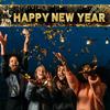 Long Happy New Year Banner 2026 Black Gold New Years Eve Party Decorations Banner Backdrop, 118 × 20 inch Sparkle Photo Booth Sign Background for
