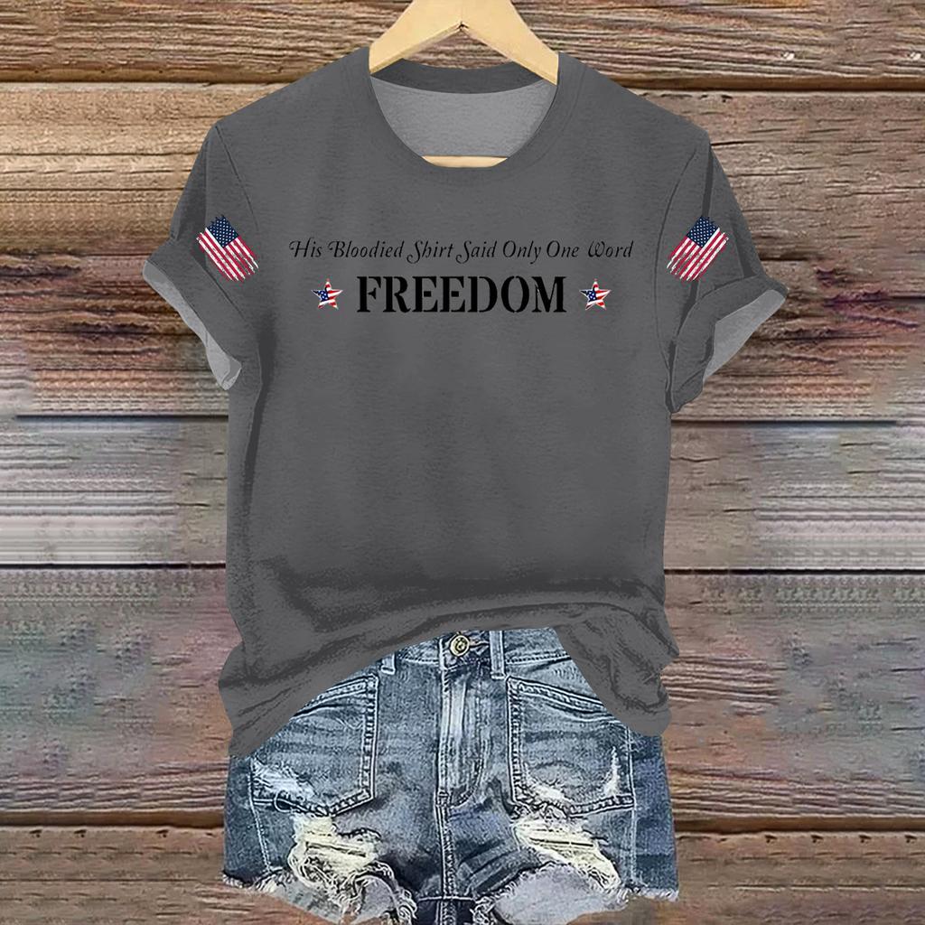 Women's Casual Printed T-shirt Round Neck Pullover Short Sleeve Top