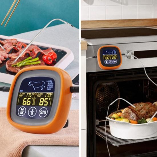 Food Thermometer Alarm Clock with Dual Long Probe LCD Display Accurate BBQ Meat Food Cooking Kitchen Oven Electronic Digital Thermometer Alarm