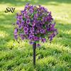 Realistic Fake Flower Stake Artificial Violet Topiary Trees with Spike UV Resistant Faux Shrubs No Watering Shrub Bushes Spring Summer Plants