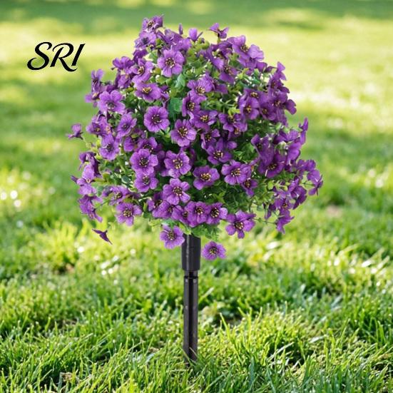 Realistic Fake Flower Stake Artificial Violet Topiary Trees with Spike UV Resistant Faux Shrubs No Watering Shrub Bushes Spring Summer Plants